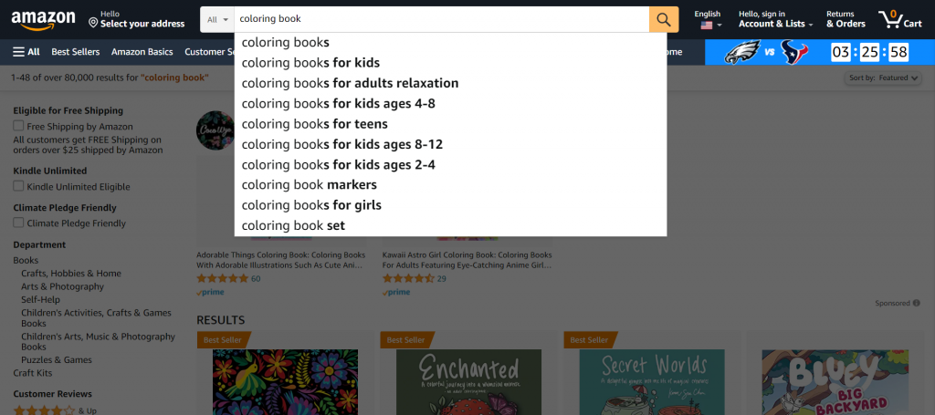 Amazon search term "coloring book"