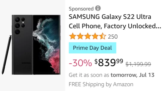 example of sponsored product ad of Samsung on Amazon