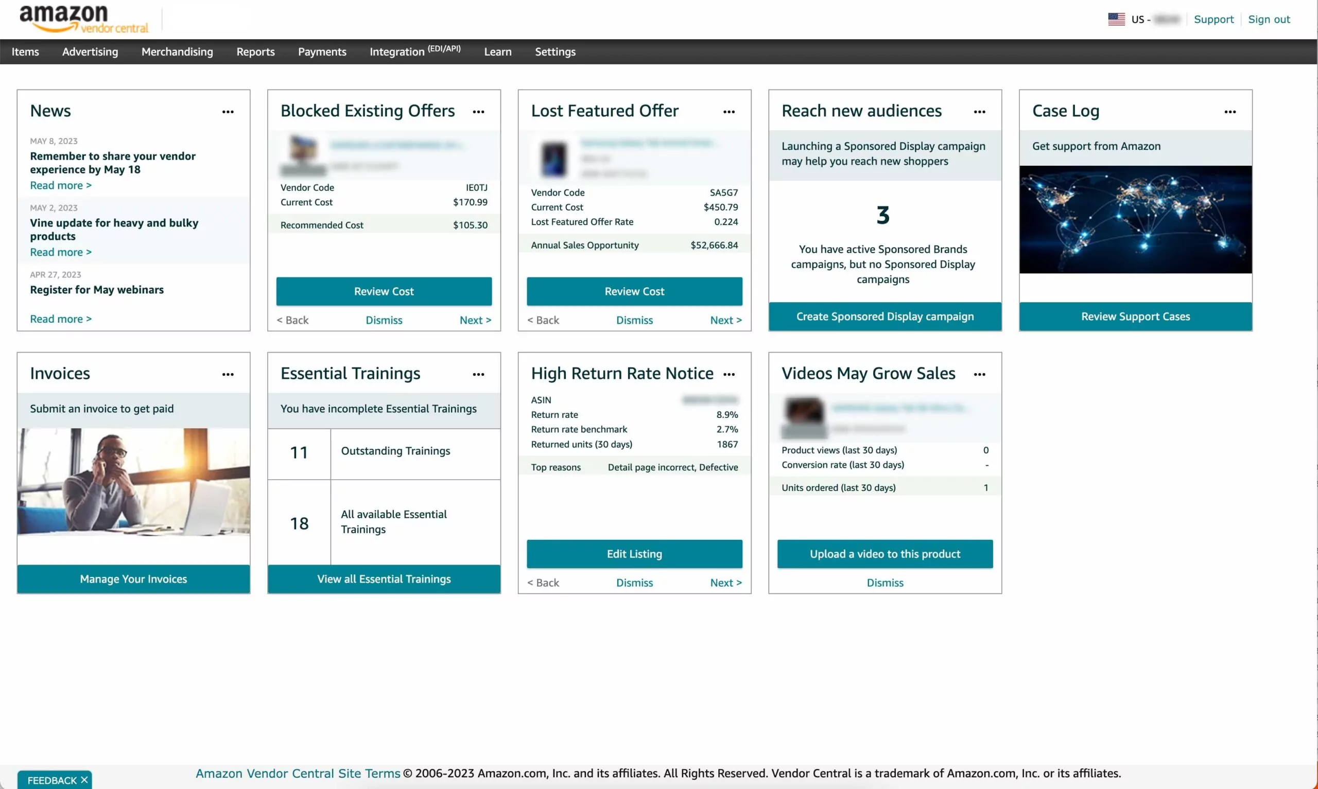 Vendor Central Dashboard